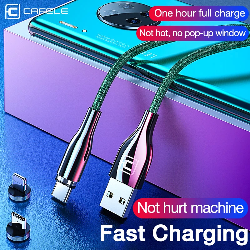 Cafele новейший Магнитный USB кабель для iphone samsung Xiaomi Плетеный USB кабель QC3.0 зарядное устройство для iphone Micro type C 120 см