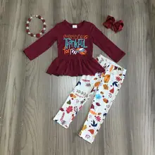 Новинка; сезон осень-зима; детская одежда на День Благодарения для маленьких девочек; Изысканные винные штаны; комплект одежды; подходящие аксессуары