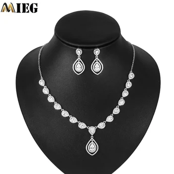 

MIEG New 2020 Brand Designer Teardrop Crystal CZ Jewelry Set Sparkling AAA+ Cubic Zirconia Necklace and Earrings For Bridal