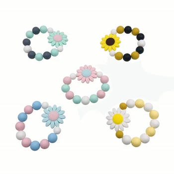 

Baby Colorful Bracelets Sunflower Teether Silicone Chew Beads Teething Rattles Toys Teether Bracelets Stop Sucking Thumb Toy New