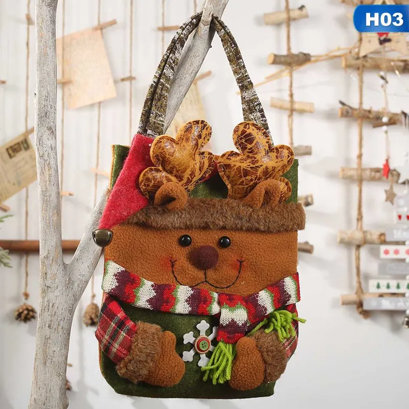 1Pc New Christmas Imitation Bark Gift Bag Handbag Creative 3D Old Man Snowman Deer Gift Bag New Year Tree Pendant Decoration