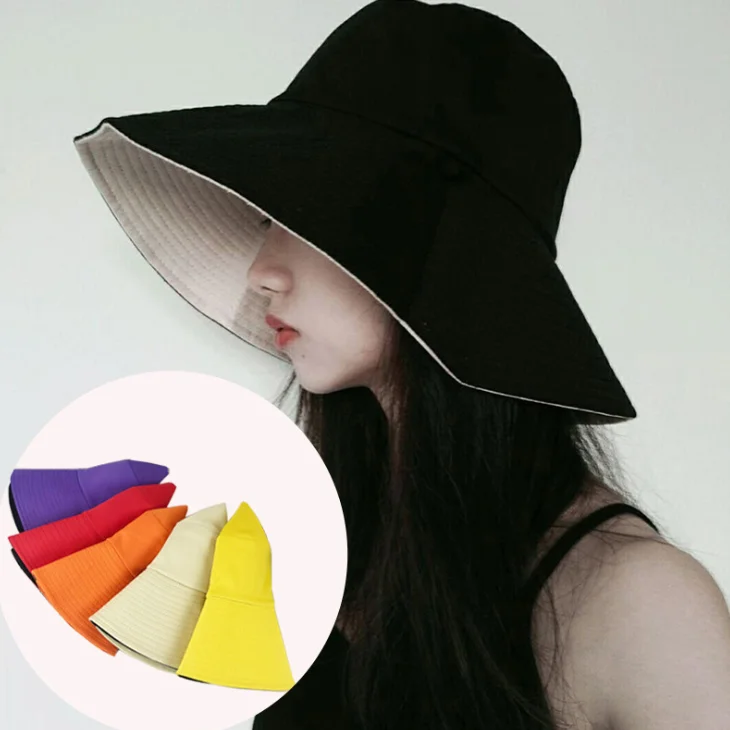 Новая двухсторонняя Панама Женская однотонная шляпа от солнца кепка для