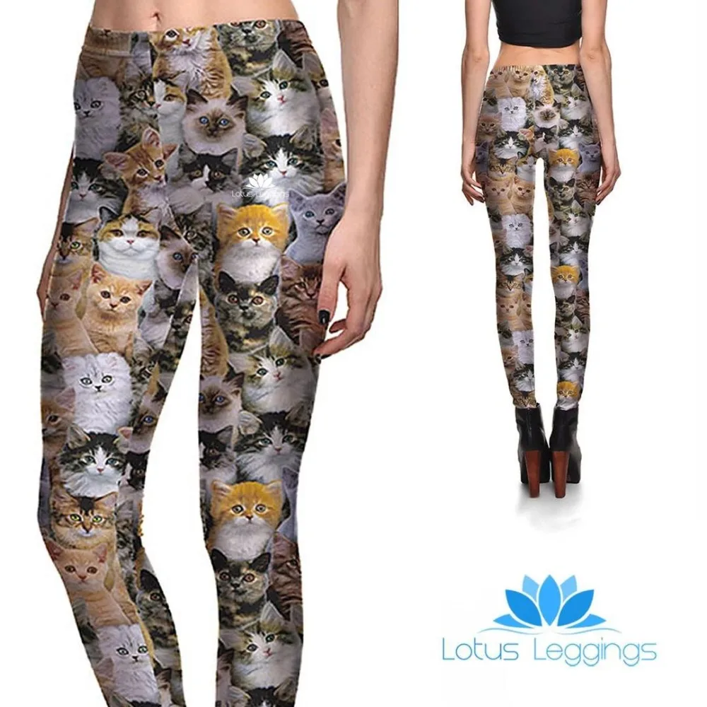 Cute Cats Pattern Printing Sportswear Outdoor Elastic Force Breathable Leggings Polyester Women Push Up New Casual Leggings