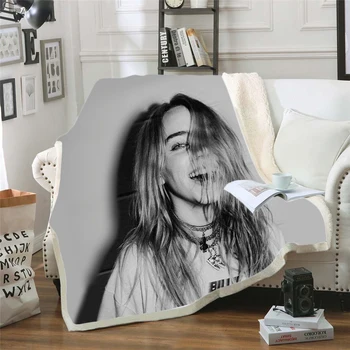 

Billie Eilish Singer 3D Printing Plush Fleece Blanket Adult Fashion Quilts Home Office Casual Kids Sherpa Blanket 09