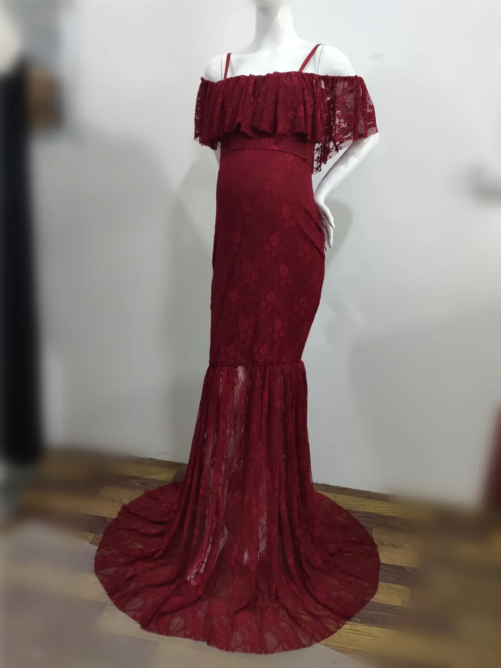 Lace Fancy Women Dress Maternity Photography Props Off Shoulder Pregnancy Dresses Ruffles Maternity Gown Clothes For Photo Shoot (21)