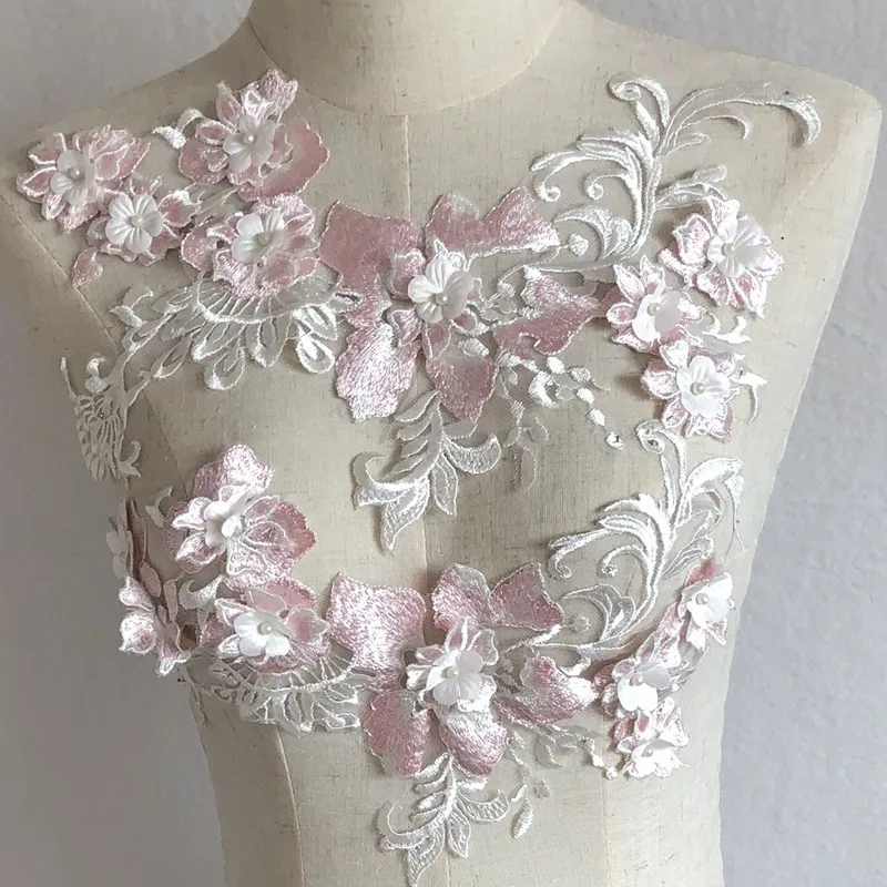 

SASKIA 2Pcs Pink Flower Embroidery Patch Applique Sewing Wedding Dress Clothing Military Patches African Lace Fabric Accessory