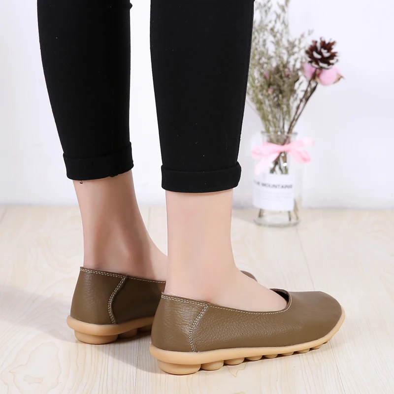 Women's Loafers Flats Cow Genuine Leather Non Slip On Zapatillas Mujer Ballet Mother Shoes