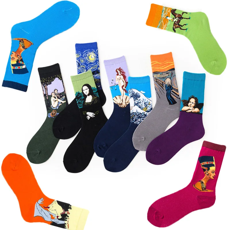 

Fashion street trend long avatar abstract oil painting art socks men and women novelty pattern Harajuku design Van Gogh socks