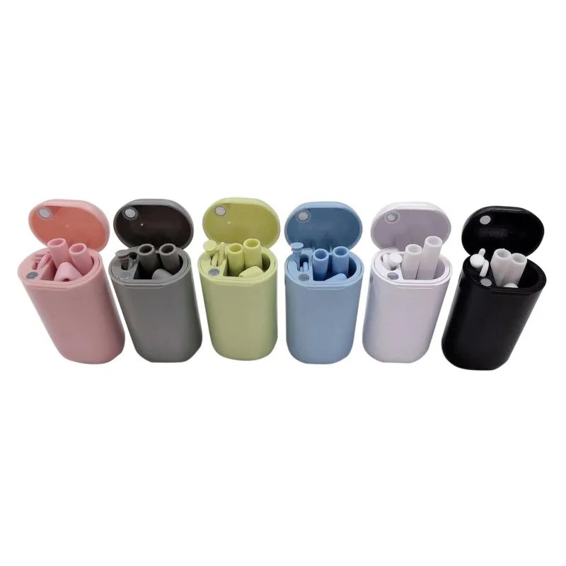 Collapsible Silicone Straws Folding Reusable Drinking Straw With Cleaning Brush And Carrying Case