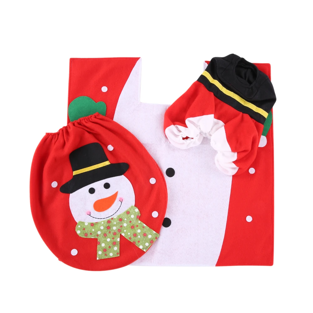 as pic 4 3pcs/set Christmas Decorations Toilet Seat Cover+ U-shaped Rug+ Tank Lid Tissue Box Cover Set Christmas Decoration for Home - Цвет: as pic 4