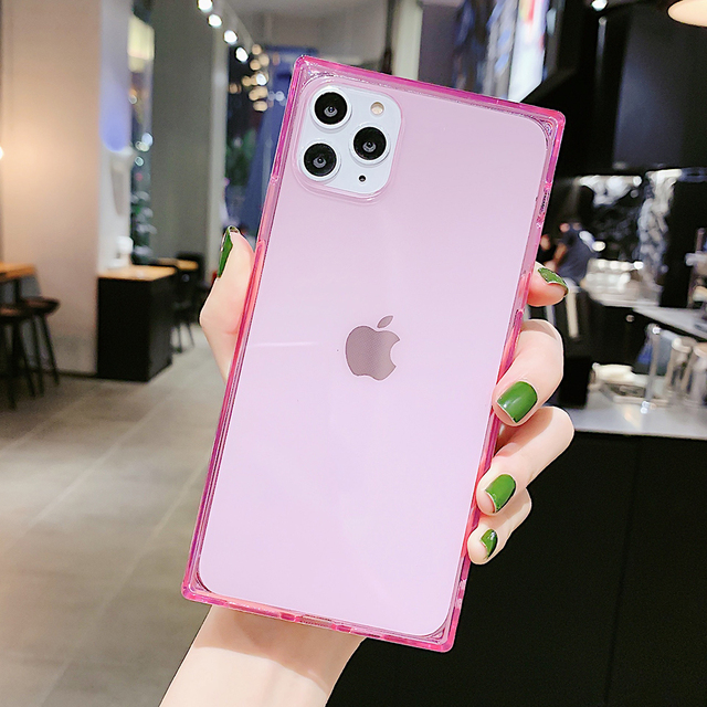 Case For iphone 11 12 Mini Pro Max X XR XS Max 6 7 8 Plus SE 2020 Square Fluorescent Color Transparent Soft Silicone Cover