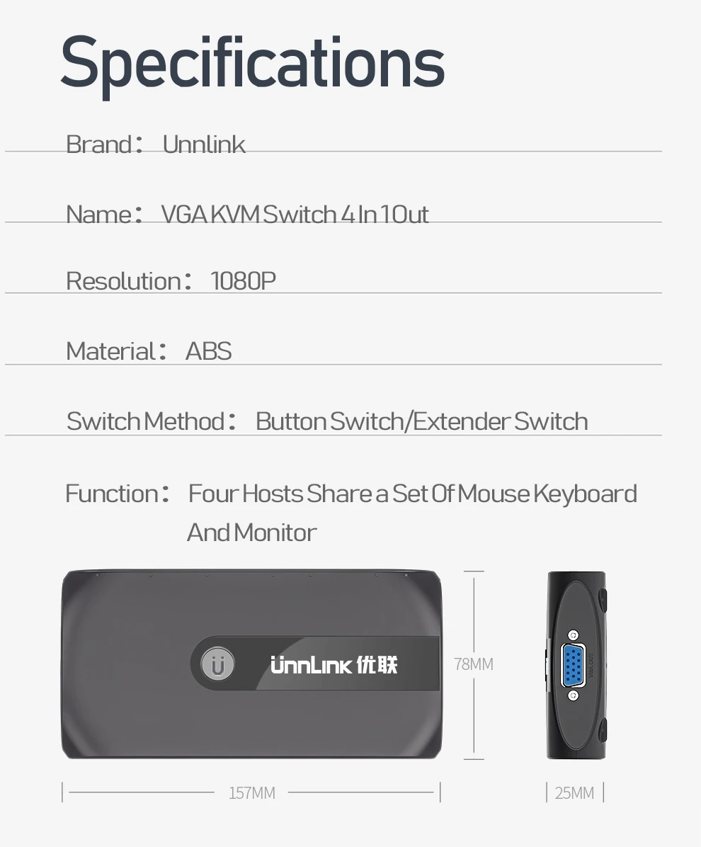 Квм переключатель Unnlink 4X1 VGA с 4 портами USB 2 0|KVM-переключатели| |