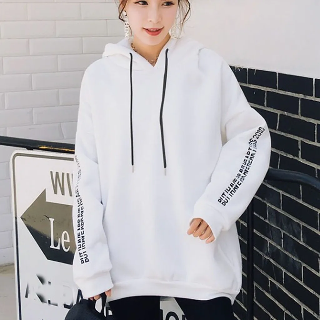

JAYCOSIN Korean Boyfriend style Fashion Women's autumn winter Letter Printing Hoodie Top Sweatshirt Long Sleeve Blouse Oversize