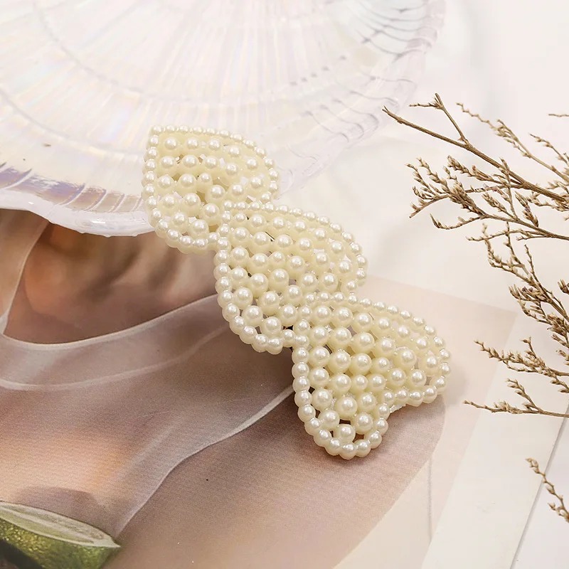 Elegant Pearl Hair Clips For Women Girls Metal Snap Barrette Stick