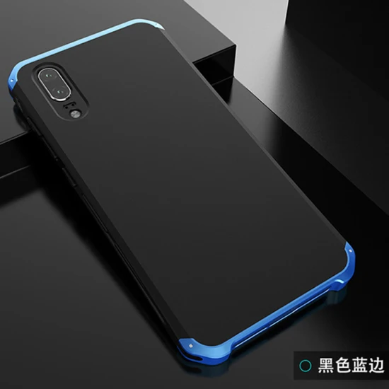 Анти-осенняя металлическая рамка P20 Пластиковая Задняя крышка для huawei P20 алюминиевый сплав Мобильный Бампер для huawei P20 чехол+ подарок - Цвет: Black Blue Side