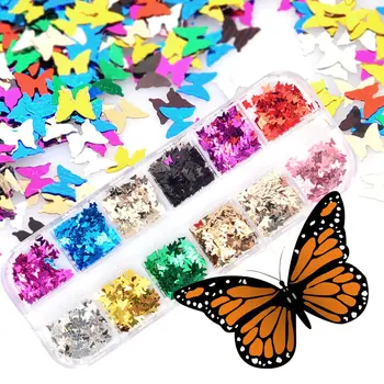 

12 Color/Set 3D Butterfly Nail Glitter Sequins Butterfly Nail Sequin Acrylic Paillettes For Nail Art Decoration