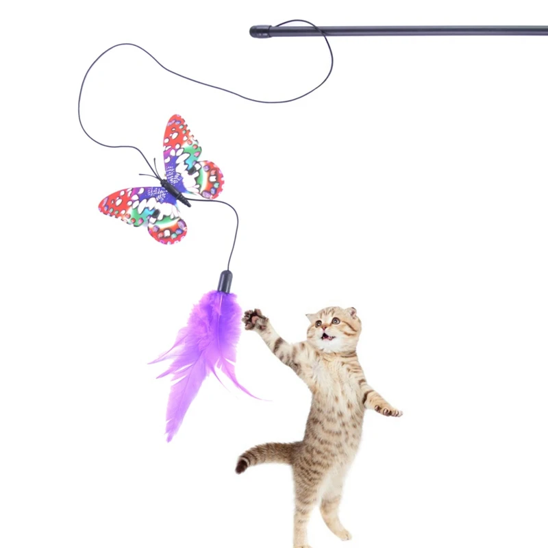 HW Butterfly палочка-Дразнилка игрушки для кошек Интерактивная перьевая игрушка для котят