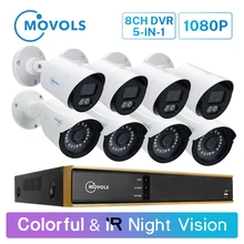 Movols 1080P 8CH DVR CCTV камера системы 4 шт красочные 4 шт ИК ночного видения камеры безопасности ИК водонепроницаемый комплект видеонаблюдения