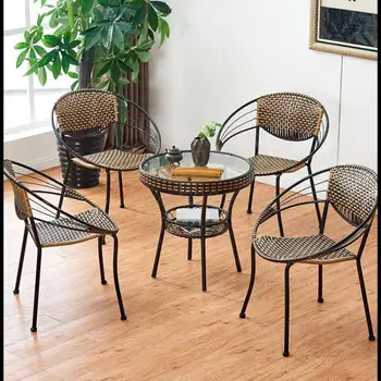 

Woven Rattan Chair Single Chair Plastic Adult Bamboo Chair Backrest Chair Household Simple Balcony Chair Summer Armchair