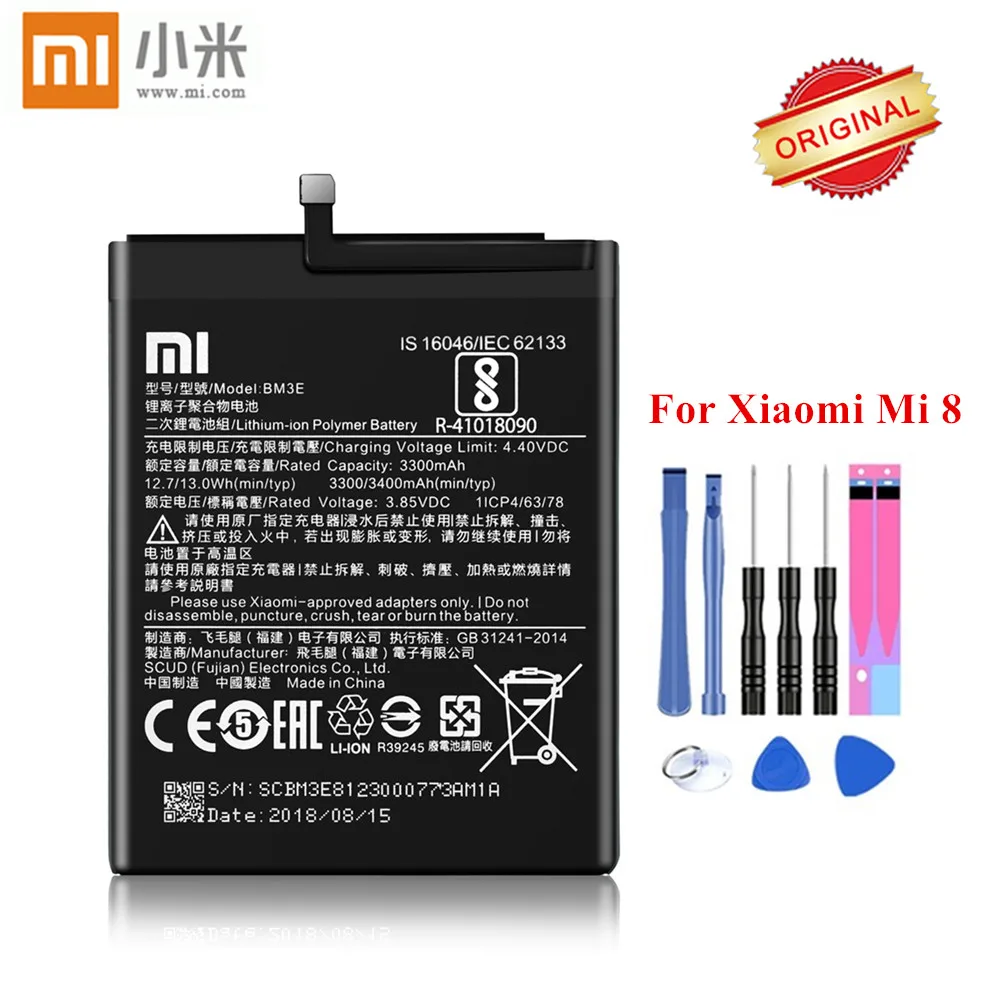 Аккумулятор Xiao mi BM3E для Xiaomi mi 8 mi 8 M8 3300/3400 мАч, полная емкость, перезаряжаемый аккумулятор Accu с бесплатными инструментами