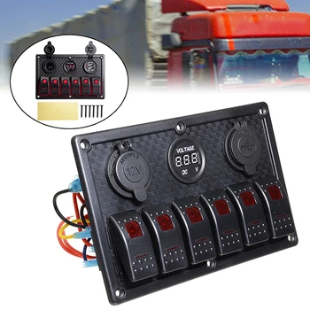 

12V 24V 6 Gang Red LED Car Switch Panel Circuit Breakers Overload Protect Boat Rocker Switch Control Panel Set