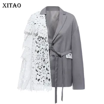 

XITAO Flower Lace Splice Perspective Sexy Blazer Female Irregular Personality Women Blazers and Jackets Streetwear DMY2728