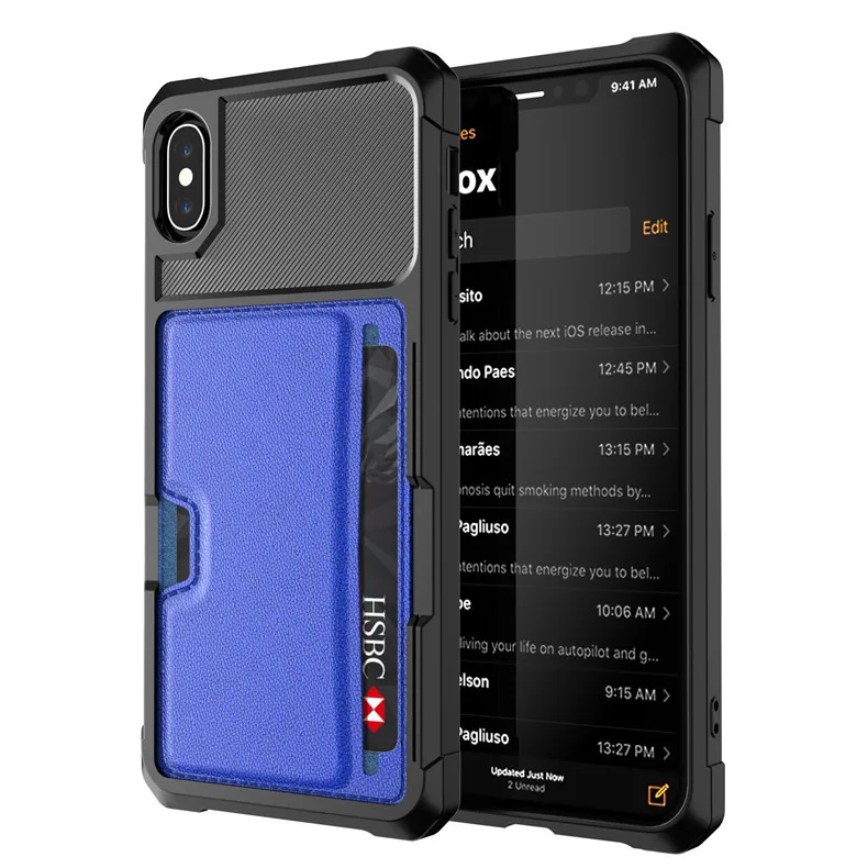 Для iphone 11 Pro Max прочный Чехол слайдер; держатель для карт задняя крышка для iphone 6 6s 7 8 Plus X XS MAX XR Роскошный чехол-портмоне - Цвет: Blue