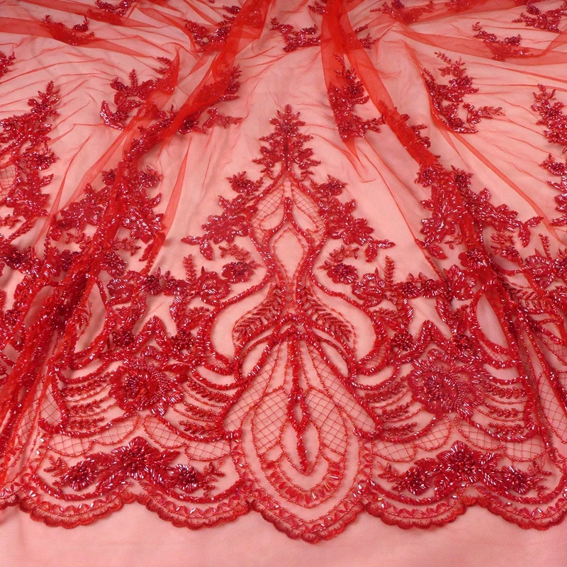 Red La Belleza, новинка, свадебное платье, кружевная ткань, дизайн, кружево, красное, расшитое бисером, кружевная ткань, Кристальное кружево, 1 ярд - Цвет: Red