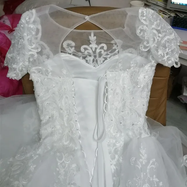 Vintage Lace Appliques African Wedding Dress 2022 Short Sleeves Cheap Vestido De Noiva Robe De Mariee Bride Dresses 2