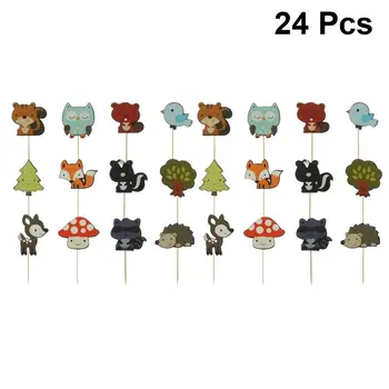 

24PCS Cute Forest Animals Cake Toppers Birthday Dessert Decors Cupcake Picks Cartoon Cupcake Decoration