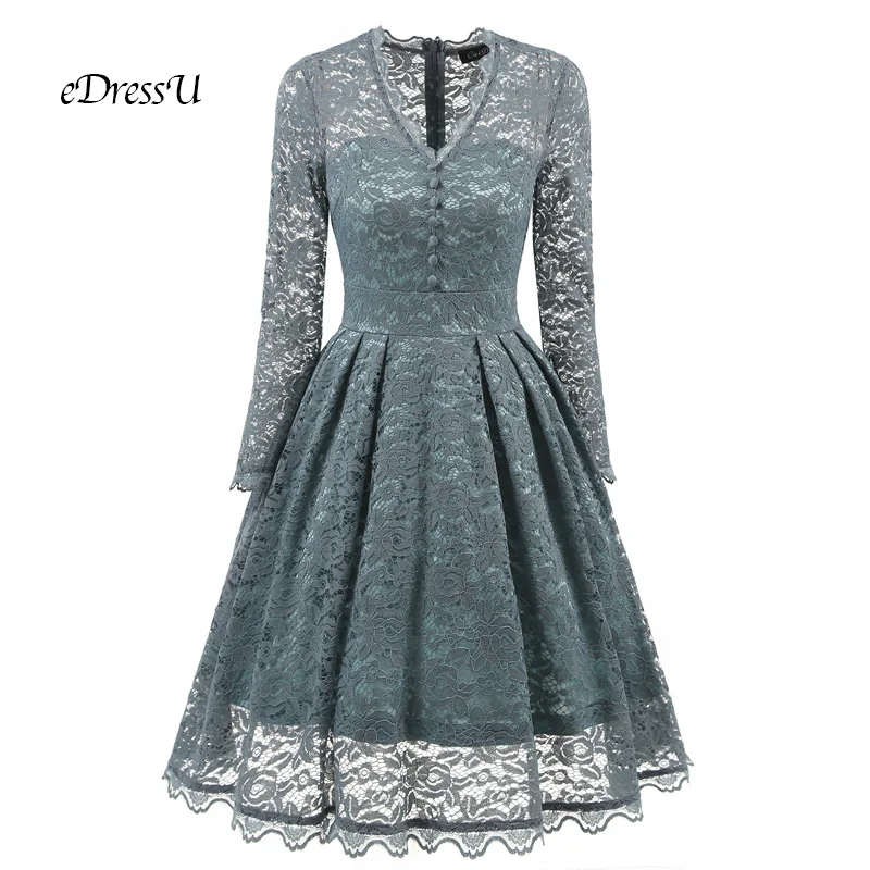 Женское вечернее платье до колен кружевное с вырезами и рукавами для выпускного