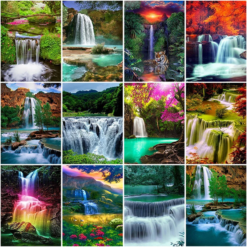 

5D Diamond Painting Waterfall Landscape Tree Full Round Rhinestone Diamond Embroidery Cross Stitch Kits Mosaic DIY Room Decor