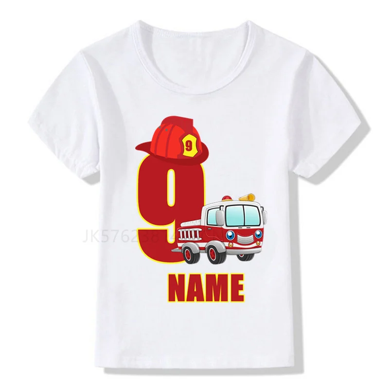 Boys/Girls Cool Firefighter Car Birthday Numbers T-Shirt Children Boys Happy Birthday T Shirt White T-Shirt Baby Girls Top children t shirt