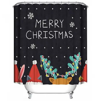 

Merry Christmas Shower Curtains Waterproof Fabric Polyester Hooks Included 634E