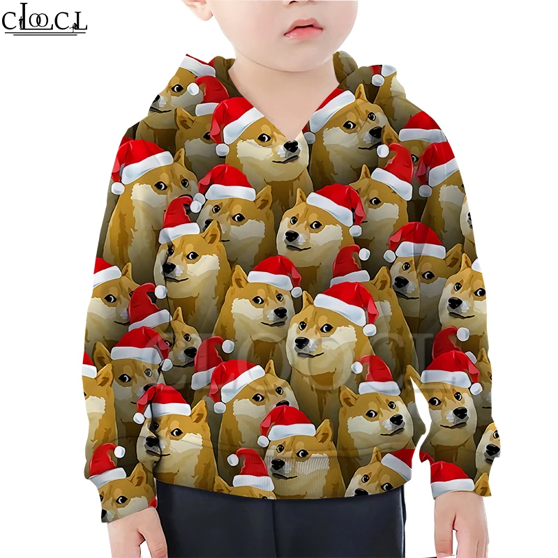  Christmas Costumes T Shirt Dog Head Shiba Inu 3D Print Hoodie Boy Girl Sweatshirt Baby Daughter Xma