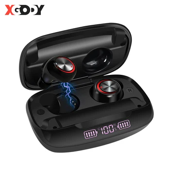 

XGODY H02 TWS Bluetooth 5.0 Earphone Wireless IPX7 Waterproof Sport Headphones Earbuds With Charging Box Bank Cordless Earphones