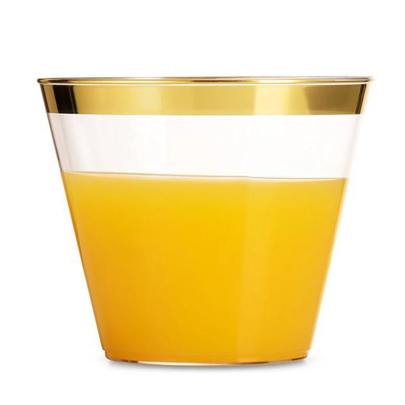 HLZS-20Pcs/Lot 201-300Ml 9Oz Gold Plastic Cups Wedding Birthday Party Tableware Disposable Cups Party Supplies New Year Party Su