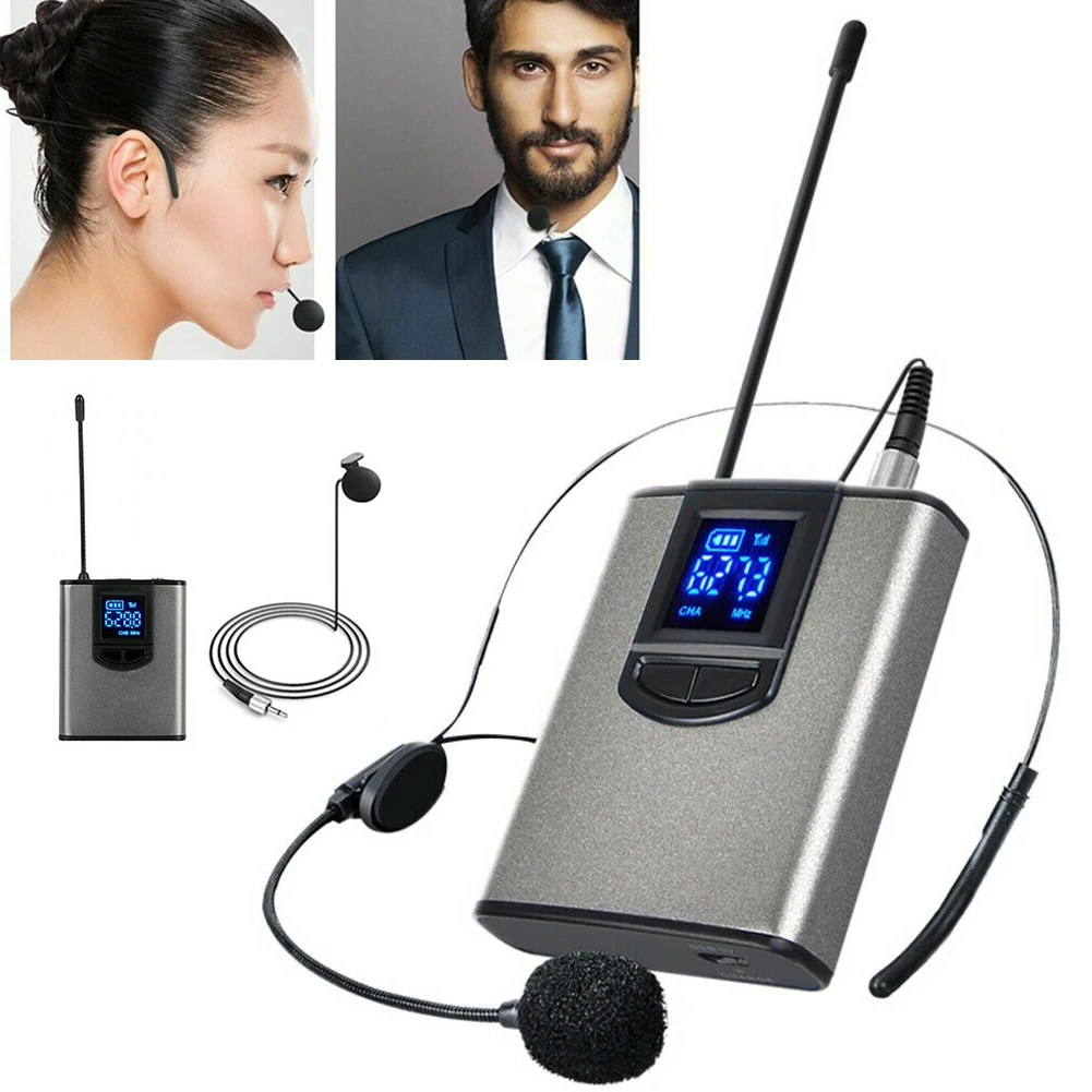

Pohiks Wireless Lavalier Lapel Headset Microphone Receiver Transmitter System Professional Wireless Recording Microphone