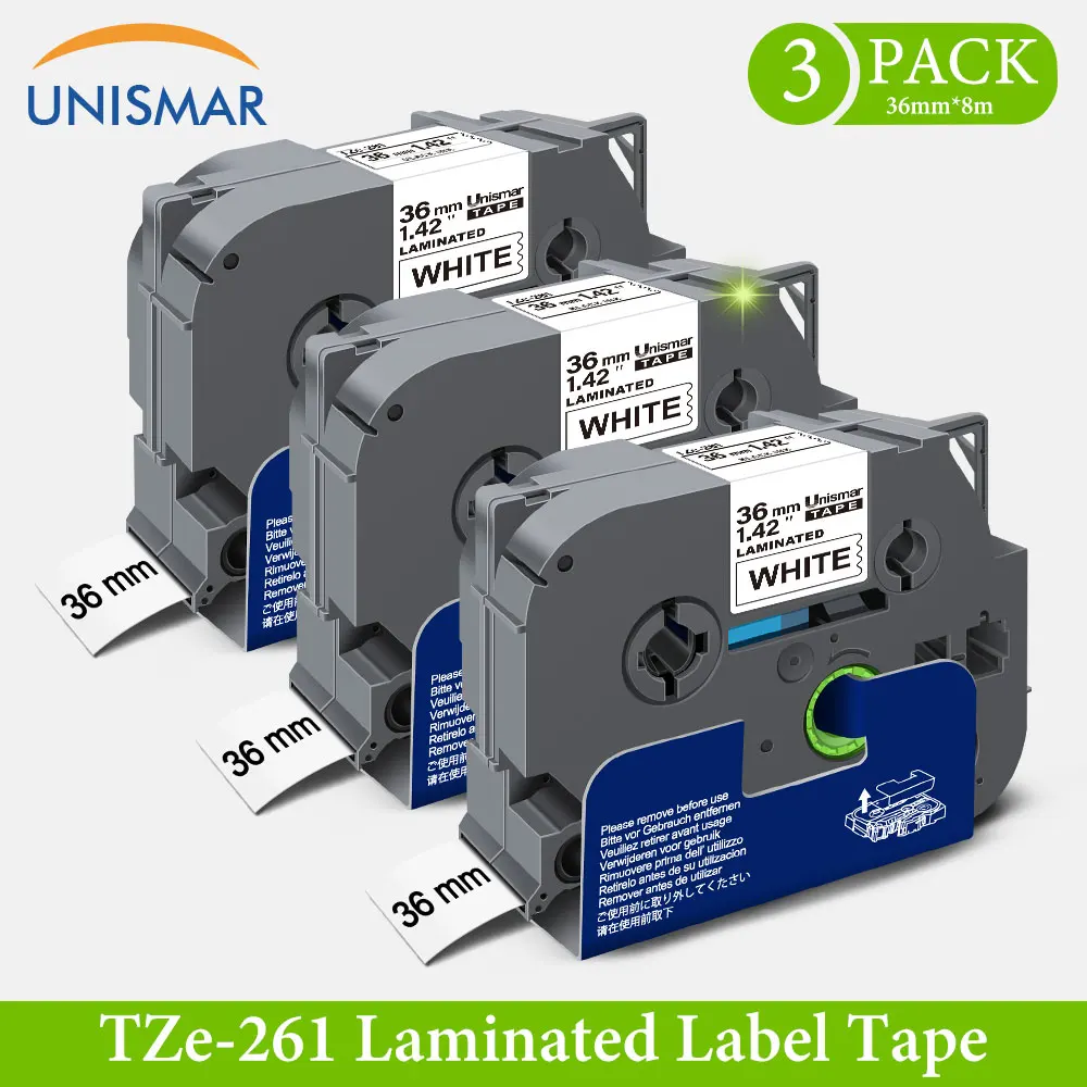 Unismar 36 мм для Brother TZe-261 черная и белая этикетки ленты P-touch PT-3600 PT-9200PC PT-9400 PT-9500PC