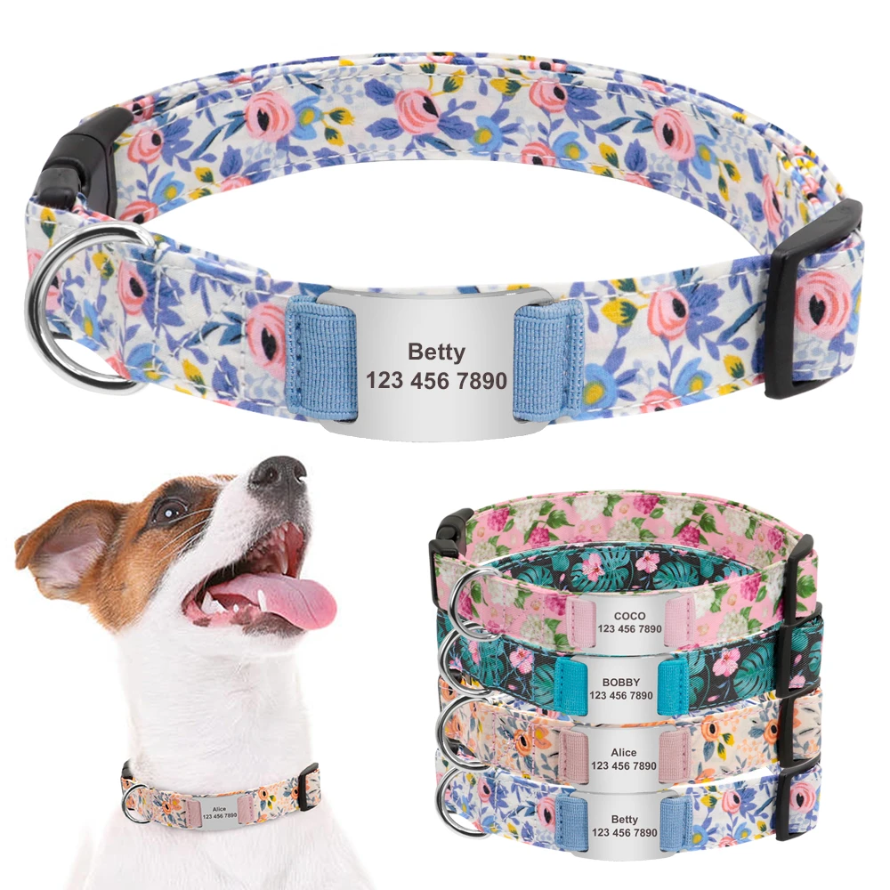Collar de perro personalizado y correa de nailon para perros con estampado Floral para caminar|Collares| - AliExpress