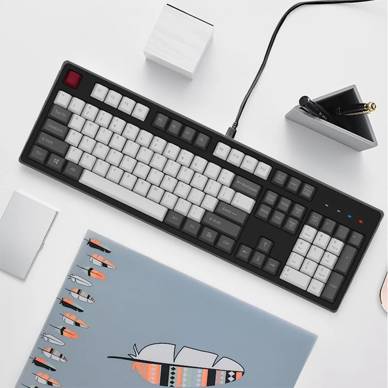 Ajazz AK535 PBT 104 ключ USB Проводная Механическая клавиатура настольная клавиатура вишня черный синий коричневый красный ось чисто белый светильник