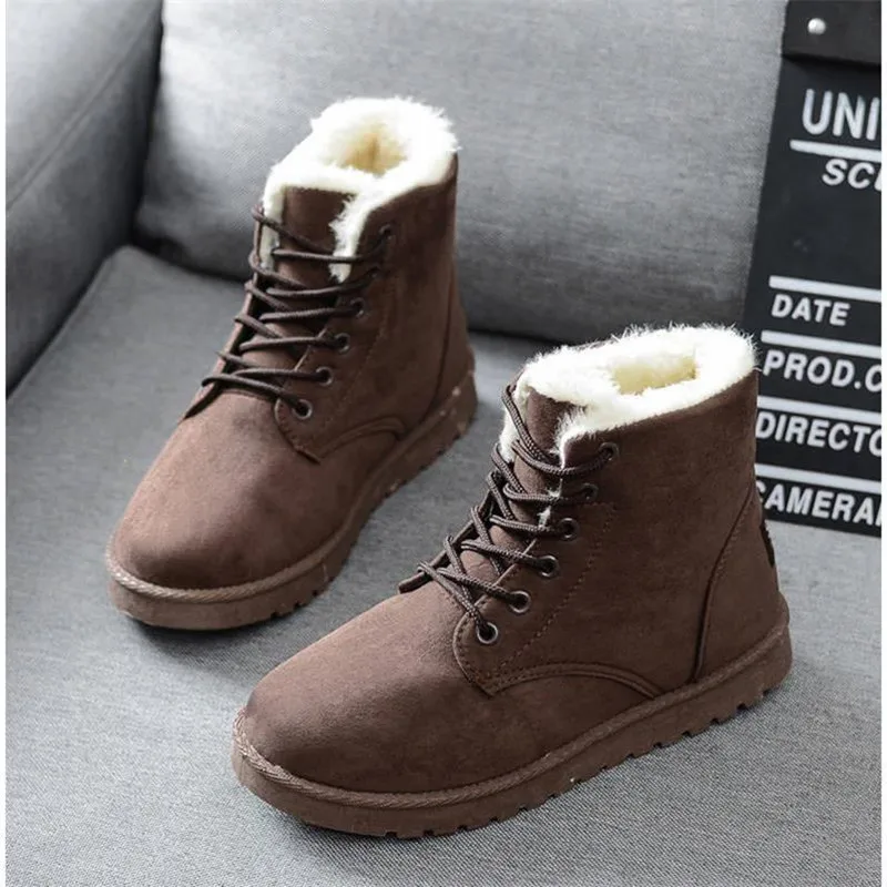 2021 Women Winter Snow Boots Warm Flat Plus Size Platform Lace Up Ladies Women's Shoes New Flock Fur Suede Ankle Boots Female