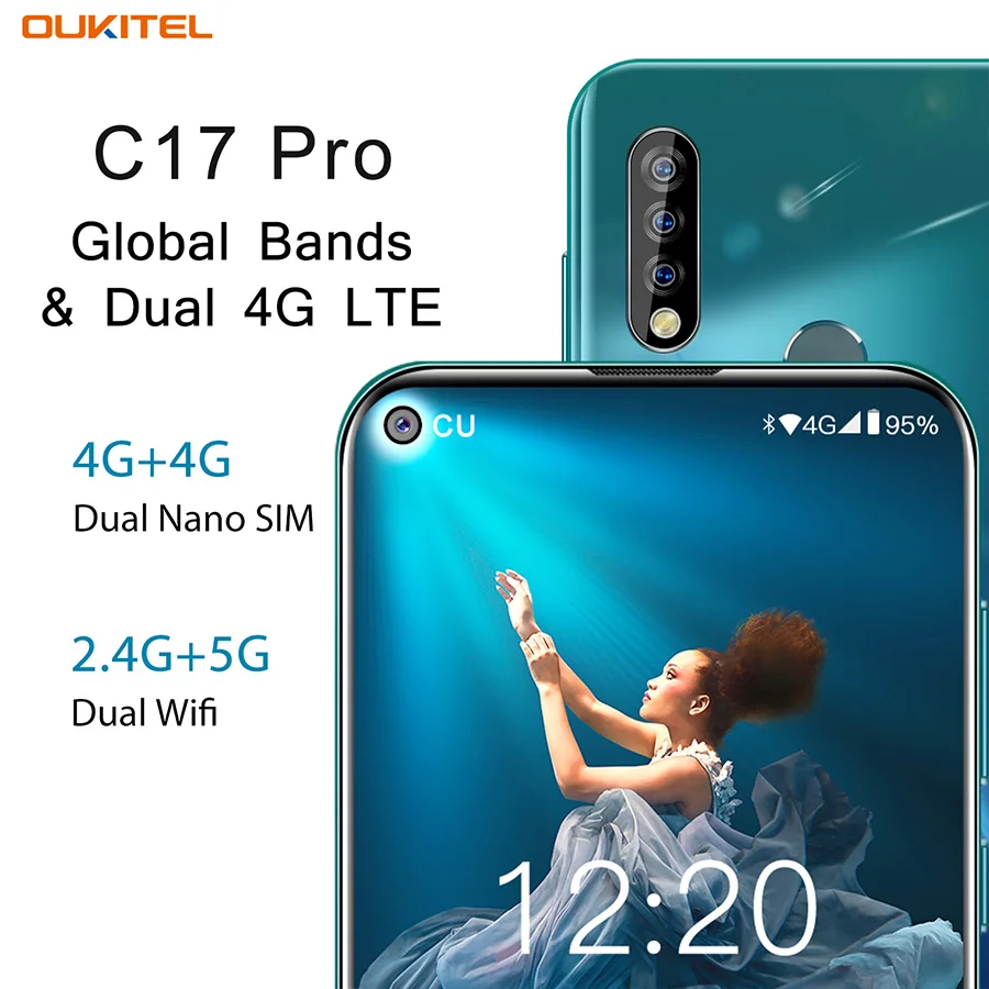 OUKITEL C17 Pro 6,35 ''Android 9,0 19:9 MT6763 4 Гб 64 Гб Смартфон Face ID Octa Core 3900 мАч Тройная камера 4G мобильный телефон