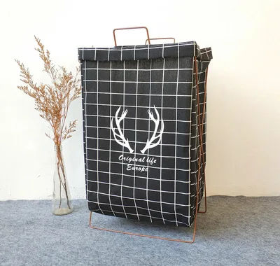 Black D Nordic Toy Storage Basket Foldable Iron cotton Pattern storage Bag Home Organizer fashion Toy Clothes Storage Laundry Bag Hamper - Цвет: Black D