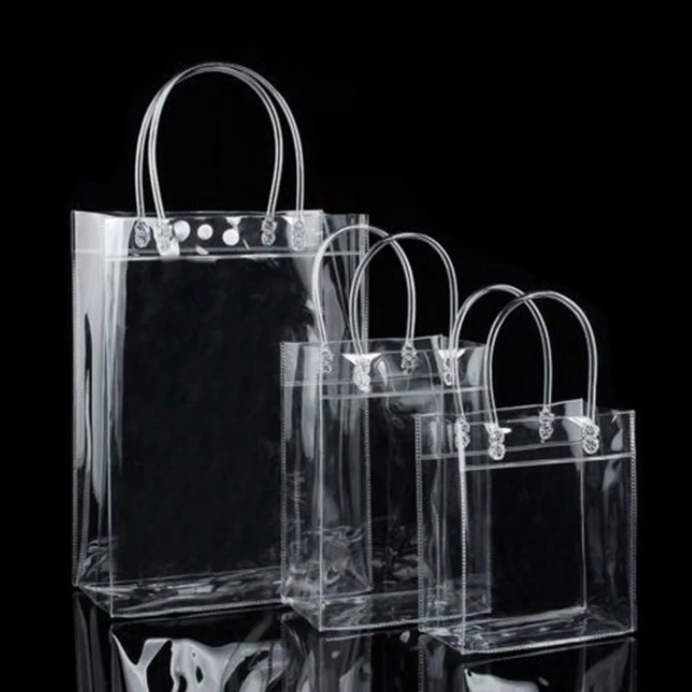

1 pc Clear Tote Bag PVC Transparent Shopping Bag Women Handbag Storage Gift Grocery Bag Eco Shopping Bags Unisex High Capacity