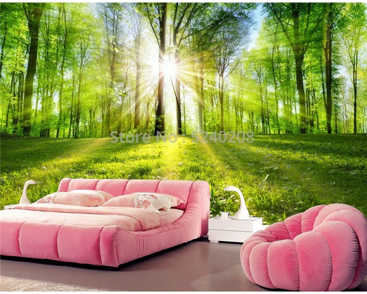 Custom Mural Wallpaper 3D Sunshine Forest Nature Landscape Wall Painting Living Room Bedroom Home Decor Self-Adhesive 3D Sticker