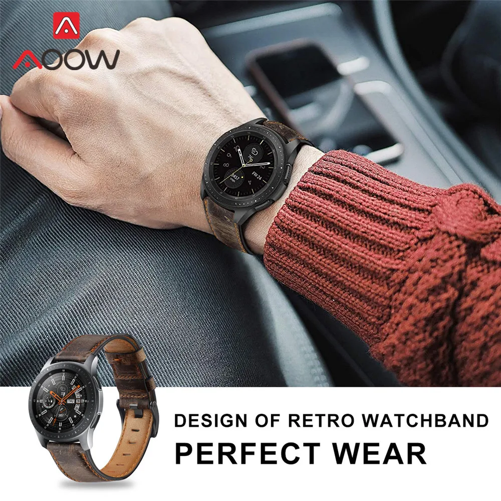 22 мм ремешок для часов из натуральной кожи для samsung Galaxy Watch 46 мм gear S3 huawei GT 2 Amazfit GTR 47 мм Ретро темно-коричневый ремешок