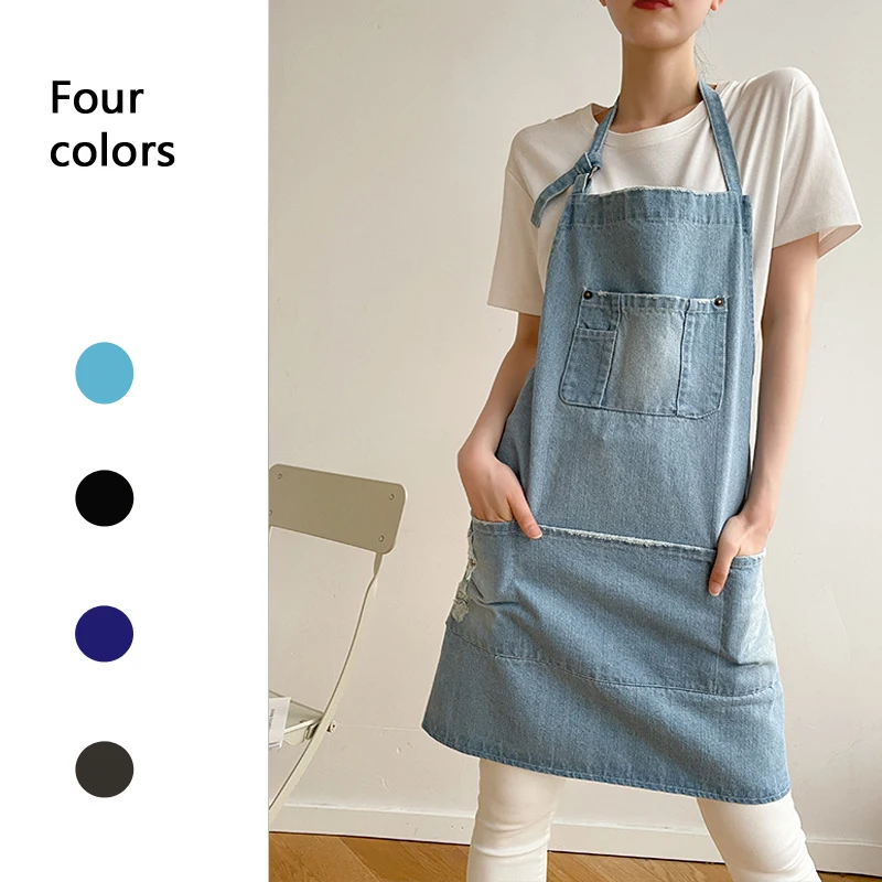 

Cotton Denim Apron Flower Shop Coffee Shop Restaurant Overalls Vintage Bib Fashion NEW Multi Purpose Antifouling All-match