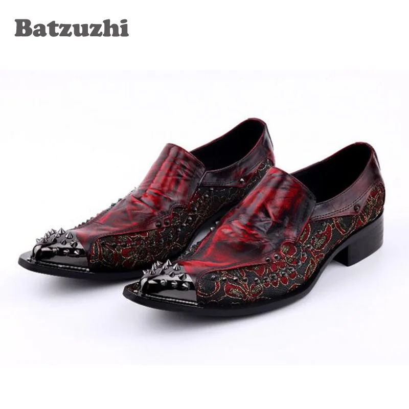 

Luxury 2020 New Handmade Men Shoes Pointed Toe Metal Tip Spikes Men Dress Shoes Slip On Evennig Party Wedding Shoes Size 38-46
