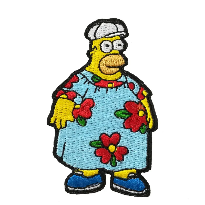 3'' Homer in Floral Pajamas Simpsons Funny pin Embroidered Iron On Patches for clothing halloween DIY